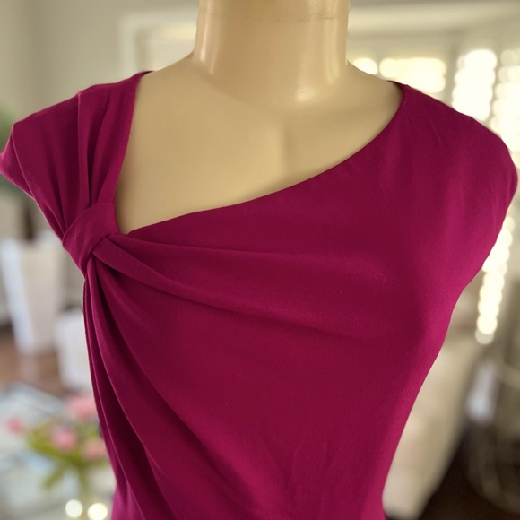 Fushia asymmetrical neckline dress - Picture 2 of 4